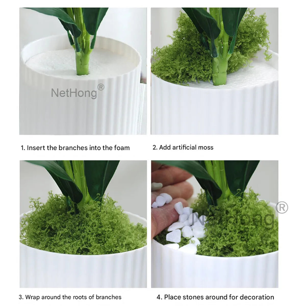 Artificial Flowers Potted 5-branched Phalaenopsis iron wire inside the branches