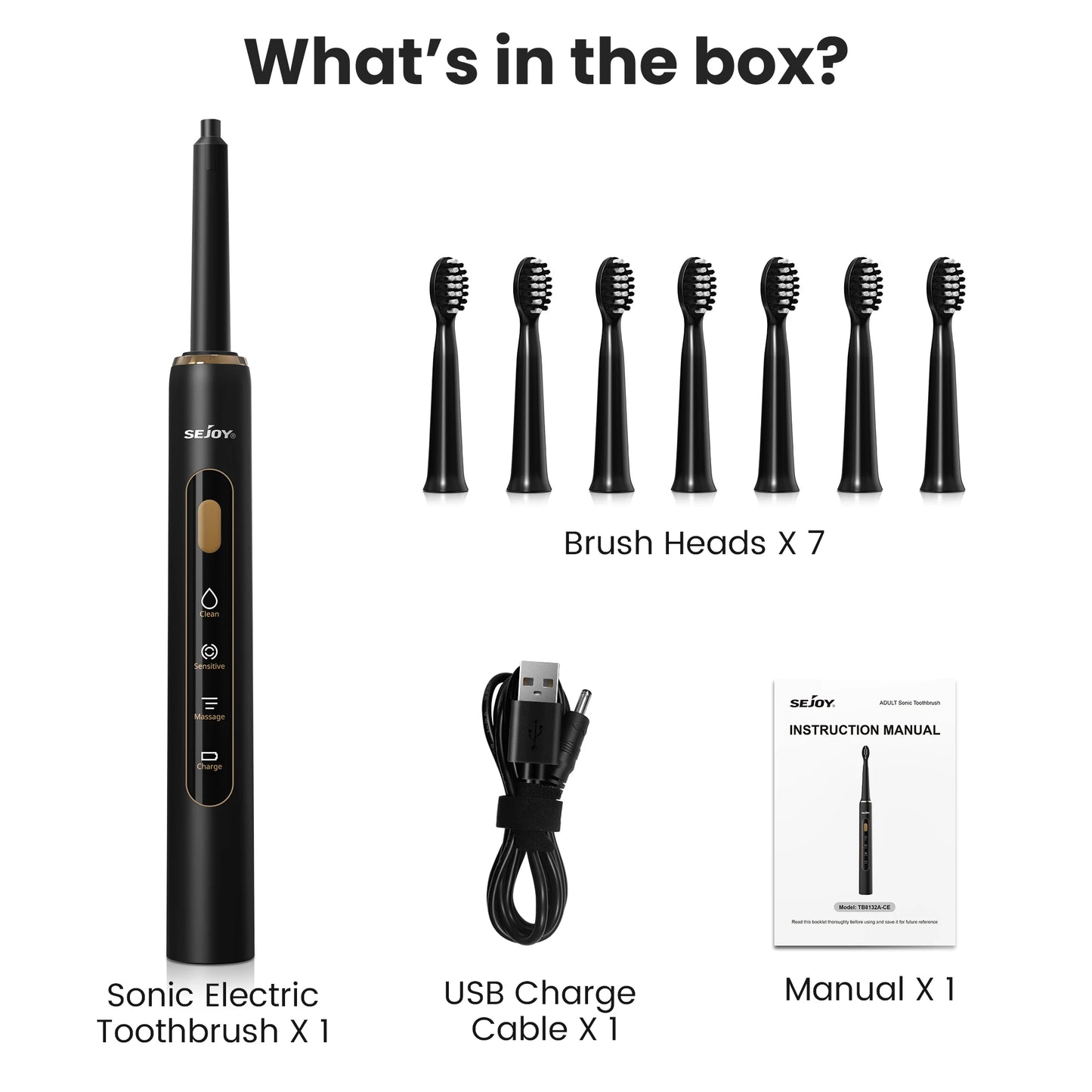 Sejoy Electric Toothbrush for Adults IPX7 Waterproof DuPont Brush Head USB Rechargeable High Frequency Cleaning 3 Cleaning Modes