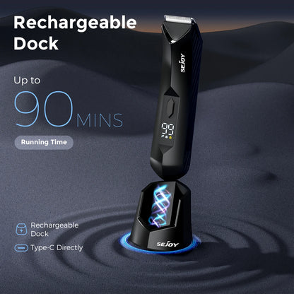 Sejoy T8S Electric Groin Hair Trimmer for Men,Rechargeable Body Groomer & Pubic Waterproof Body Hair Clippers