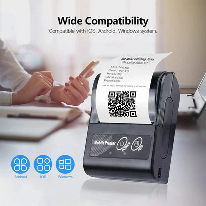 58mm Portable Mini Printer Thermal Label Printer Wireless Receipt Bluetooth Pocket Printer For Small Business/ Computers Printer