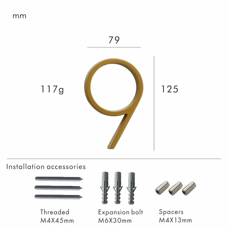 Nurlin 5 inchs 125mm Luxury Address Big House Numbers Modern Gold Black Silver Floating Signage Outdoor Digits Mailbox Sign