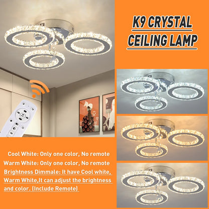 Modern K9 Crystal Led Rings Ceiling Lamp Chandelier Pendant Light Dimmable Luminaire Bedroom Living Dining Room Decor Fixture
