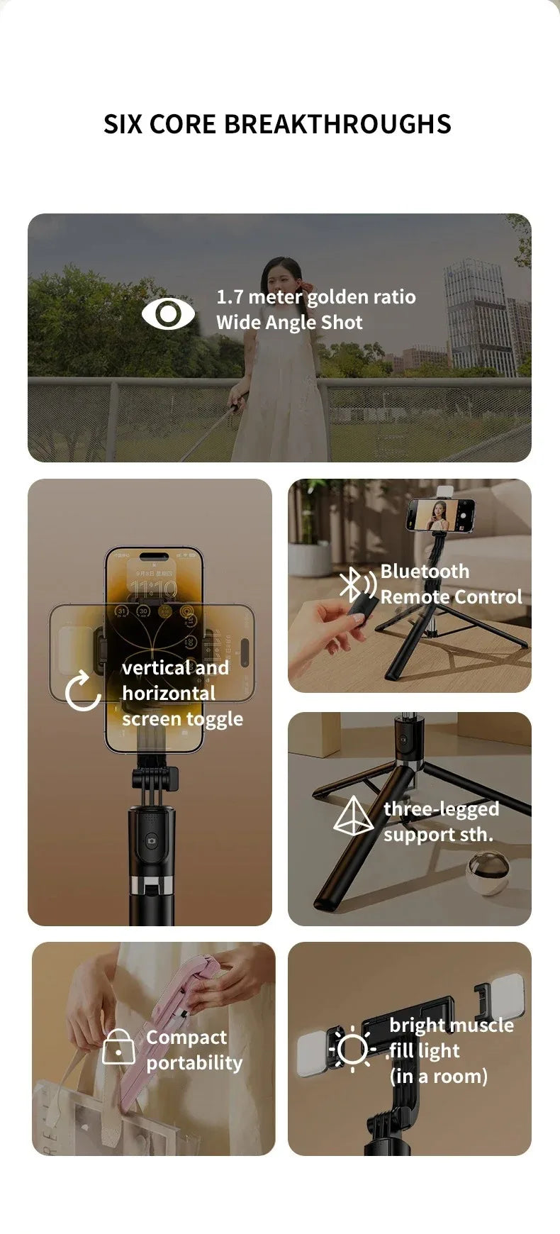 Ultra Long 1700mm Selfie Stick with Bluetooth Remote Portable Phone Holder And Fill Light Tripod Stand for Live Broadcasts