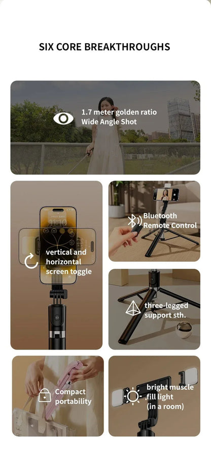 Ultra Long 1700mm Selfie Stick with Bluetooth Remote Portable Phone Holder And Fill Light Tripod Stand for Live Broadcasts