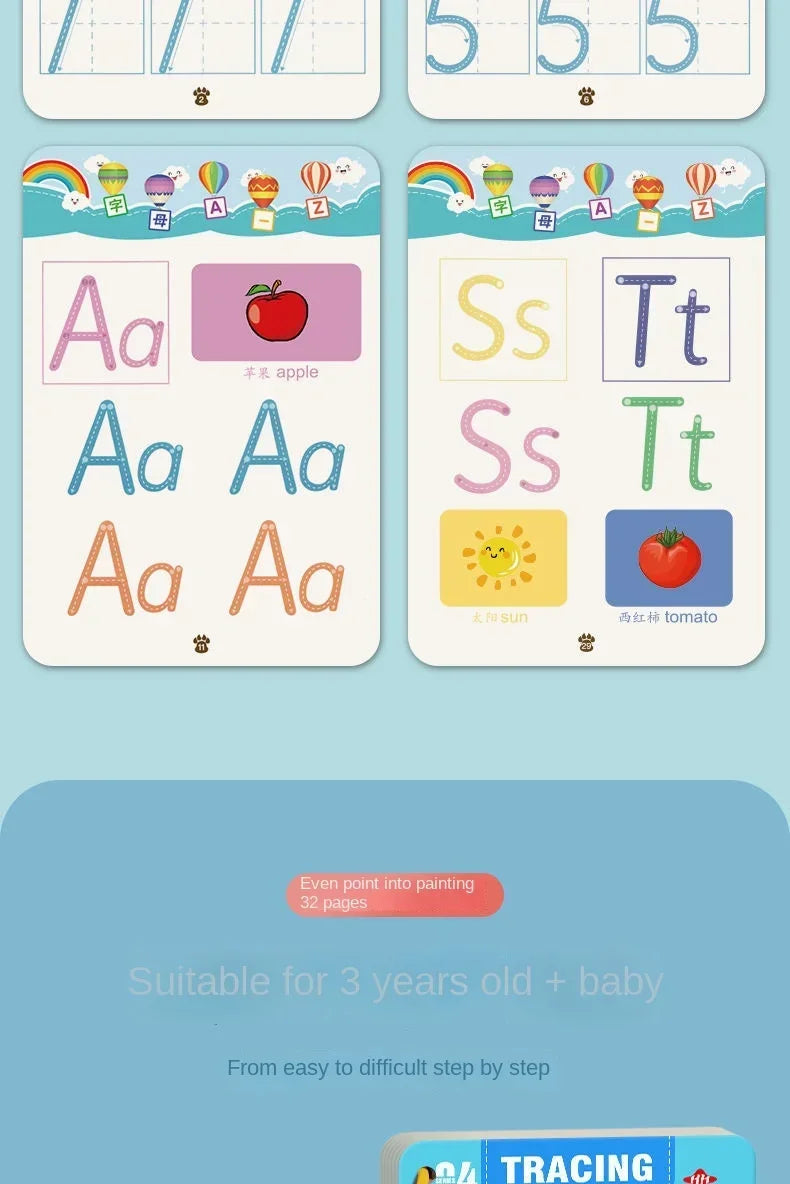 Children Magical Tracing Workbook Montessori Learning Educational Writing Toys Reusable Pen Control Training Copybook for Kids