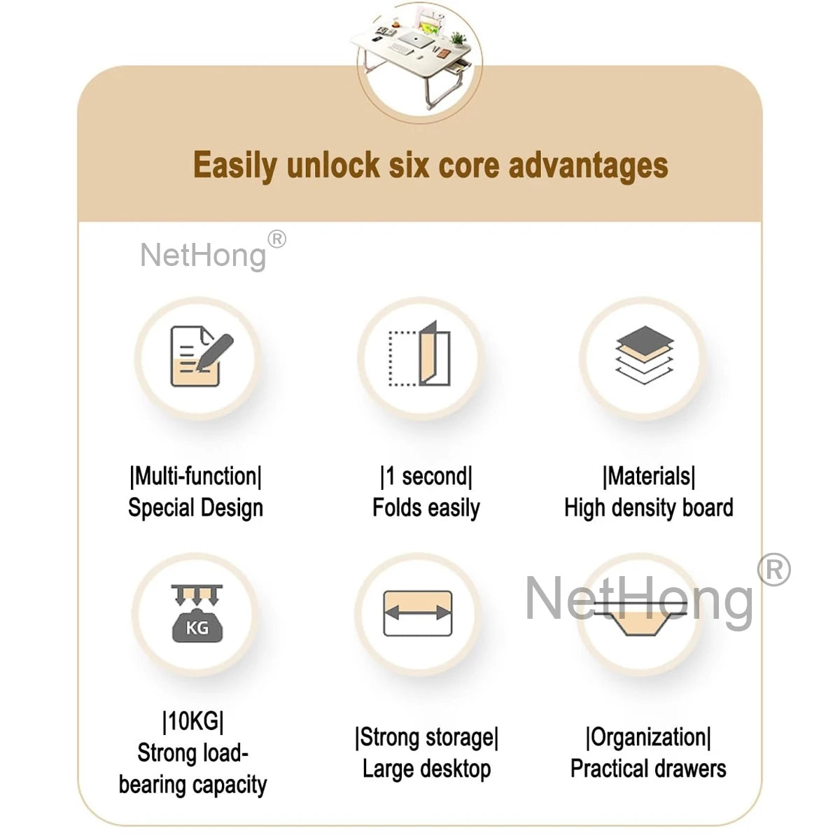 Folding Laptop Desk for Bed Tray Table Desk Bed Sofa Laptop Portable Lap Desk With tablet slot and cup holder Table support