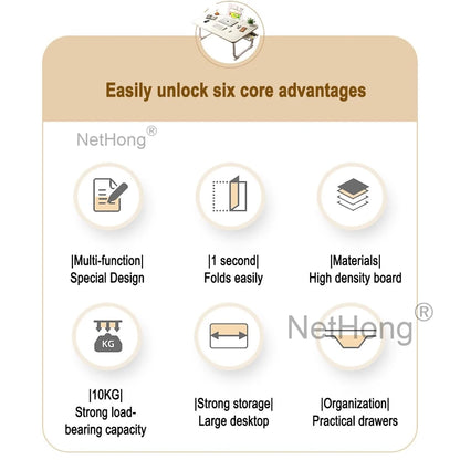 Folding Laptop Desk for Bed Tray Table Desk Bed Sofa Laptop Portable Lap Desk With tablet slot and cup holder Table support