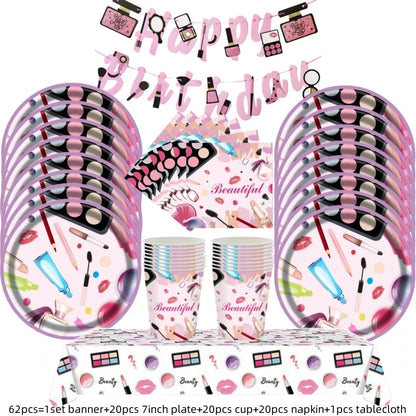 Cosmetics Makeup SPA Theme Party Decoration Tableware Set Paper Cup Plate Napkins Tablecloth Wedding Event Girls Birthday Favor