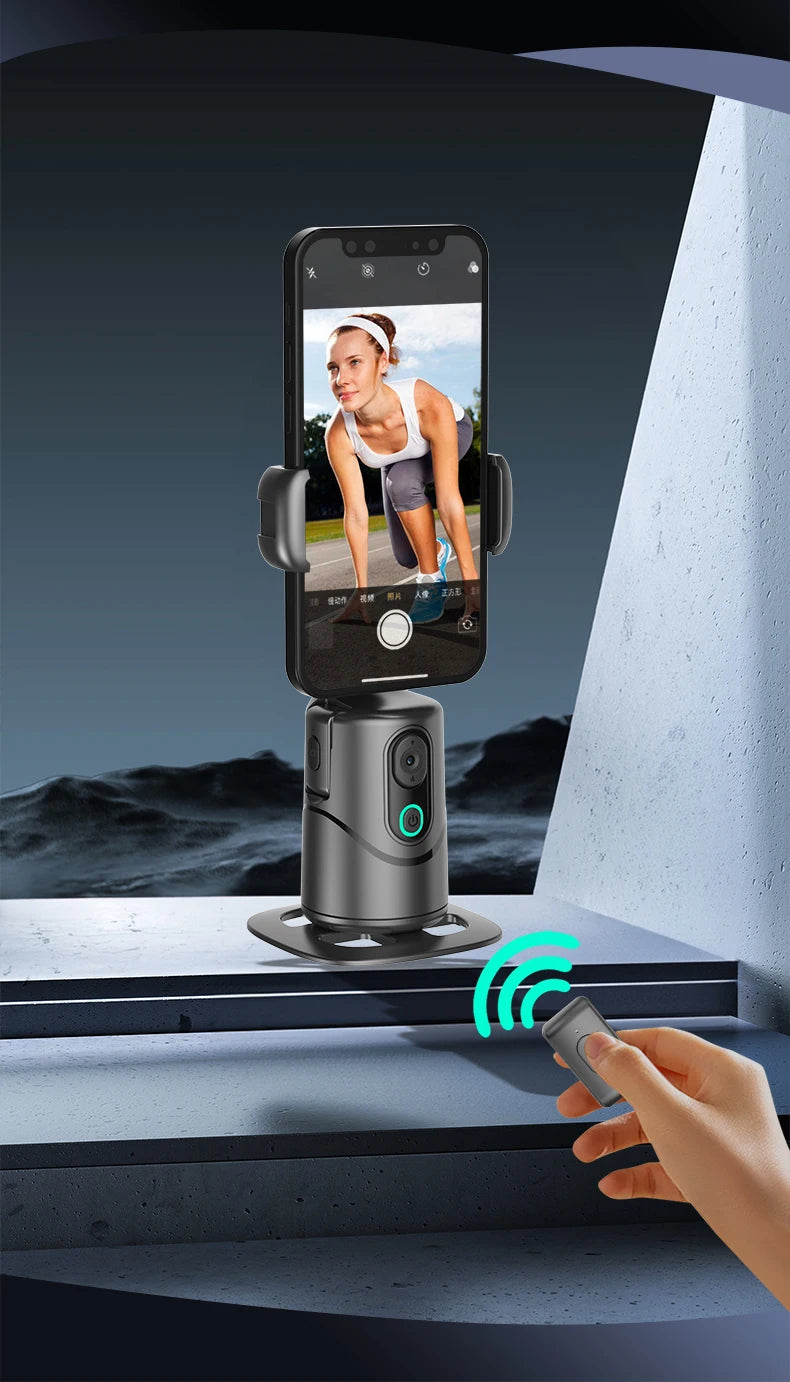 Automatic facial tracking phone holder with remote control and gesture control, 360 ° rotating phone camera holder