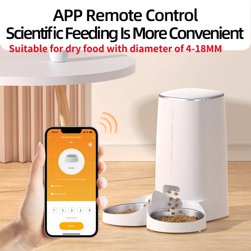 ROJECO WiFi Smart Pet Feeder — Automatic Cat & Dog Food Dispenser with App Control