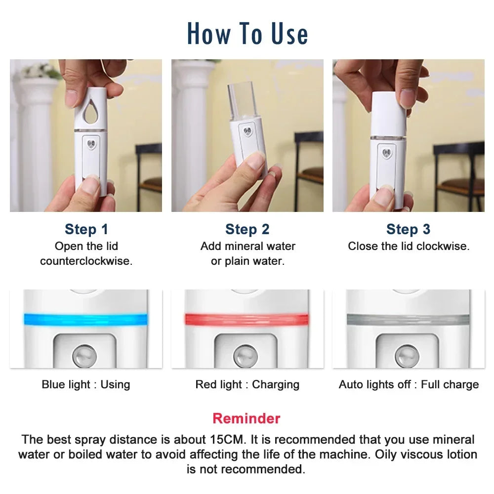 Nano Facial Steamer Mist Spray Eyelash Extensions Cleaning Pores Water Moisturizing Hydrating Face Cute Mini Handheld Sprayer