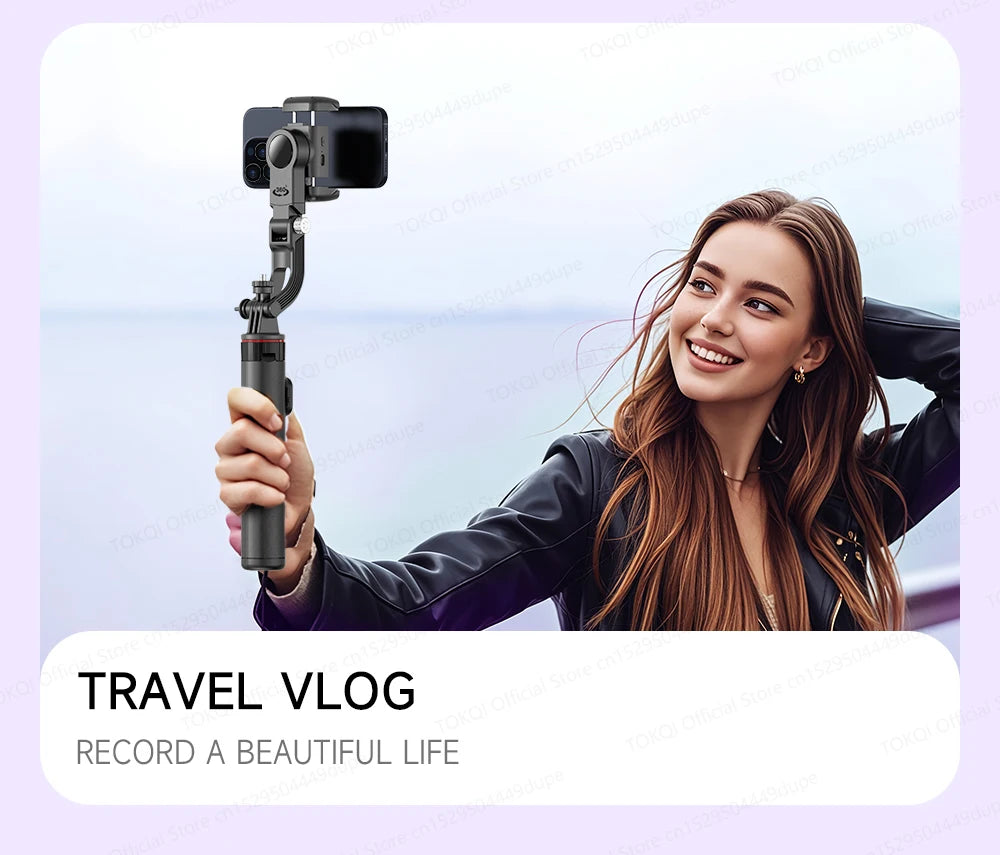 C22 AI Face Tracking Handheld Gimbal Stabiliser 360° Rotation Shoot Selfie Stick Tripod for Mobile Phone, 1/4'' Screw for Camera