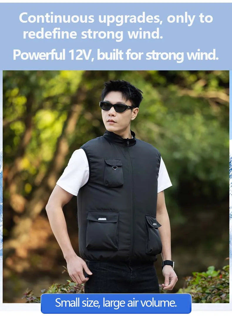 Summer Cooling Fan Workwear, Unisex Short Sleeve, Outdoor Sun Protection & Cooling Vest with Built-in Fans