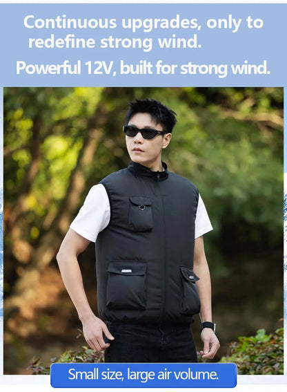 Summer Cooling Fan Workwear, Unisex Short Sleeve, Outdoor Sun Protection & Cooling Vest with Built-in Fans
