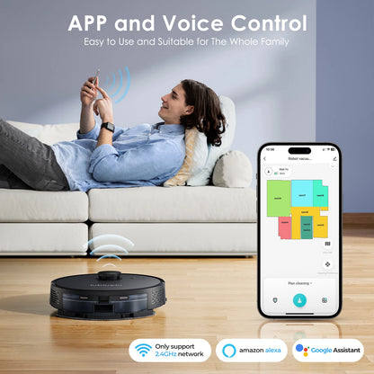 Lubluelu L15 Robot Vacuum And Mop Combo 5000Pa, Robot Vacuum, Auto-Charging, 5 Maps, 30 No-go Zones, 3 In 1 Robot Vacuum Cleaner