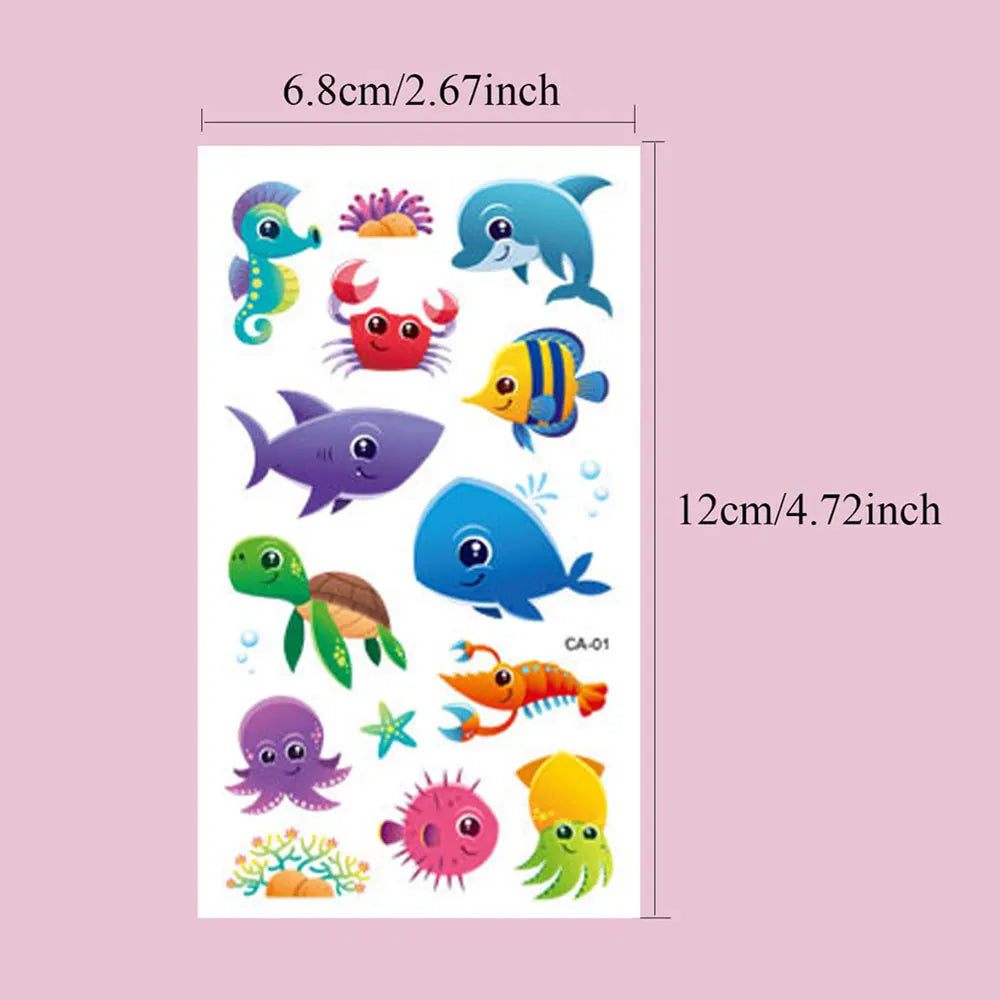 10Pcs Cartoon Temporary Tattoos for Hand Disposable Underwater World Crabs Dolphins Octopus Jellyfish Design Tattoos Sticker