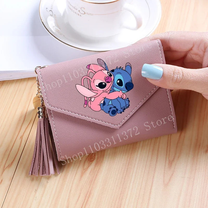 Disney Stitch Women Wallets PU Leather Female Purse Multi-Cards Holder Fashion Cartoon Stich Hasp Gifts Coin Anime Short Wallet