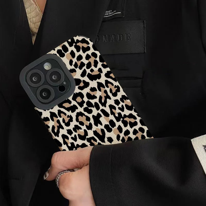 Creative Leopard Cow Silicone Leather Case For iPhone 16 15 14 13 17 Pro Max Air 11 12 Mini  Soft Shockproof Cover