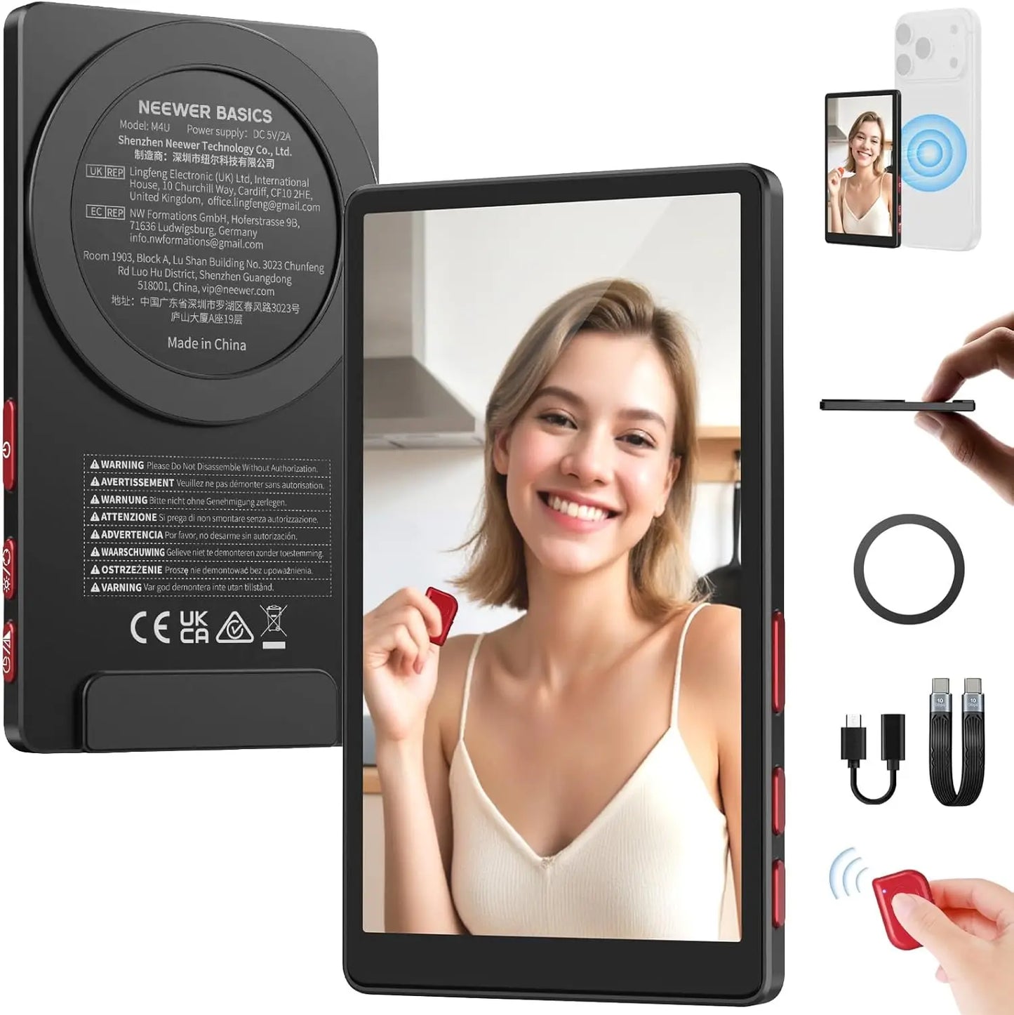 NEEWER 4" Phone Vlog Selfie Monitor Screen, Smartphone Back Camera Monitor with Remote for YouTube TikTok Video Streaming