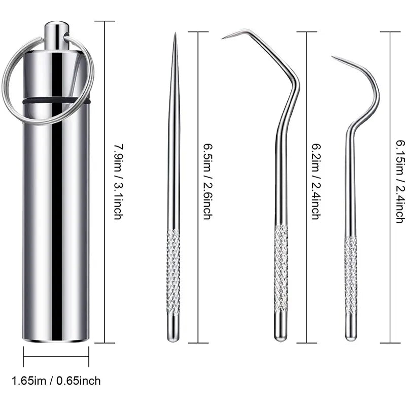 Stainless Steel Toothpicks Pocket Set, Portable Floss Pick Reusable Metal Toothpicks Tooth Cleaning Kit With Keychain Holder