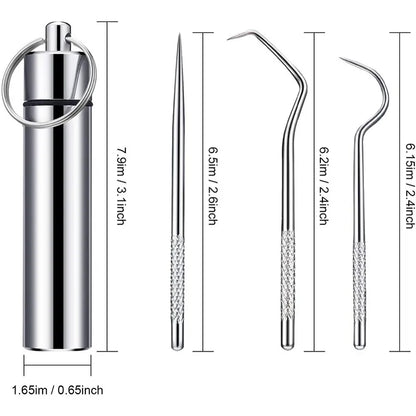 Stainless Steel Toothpicks Pocket Set, Portable Floss Pick Reusable Metal Toothpicks Tooth Cleaning Kit With Keychain Holder
