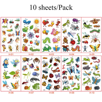 10Pcs Cartoon Temporary Tattoos for Hand Disposable Underwater World Crabs Dolphins Octopus Jellyfish Design Tattoos Sticker