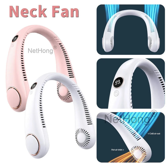 Digital Display Portable Neck Fan USB Rechargeable Wearable Travel Fans`