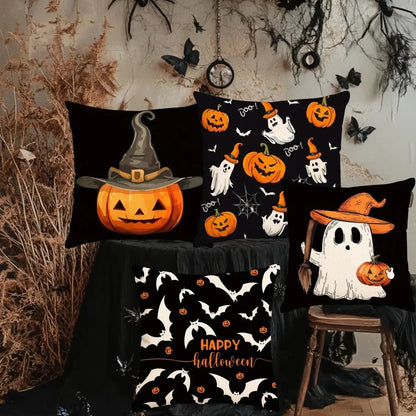 Halloween themed cushion cover set of 4 Pumpkin skull and ghost pattern 45*45cm