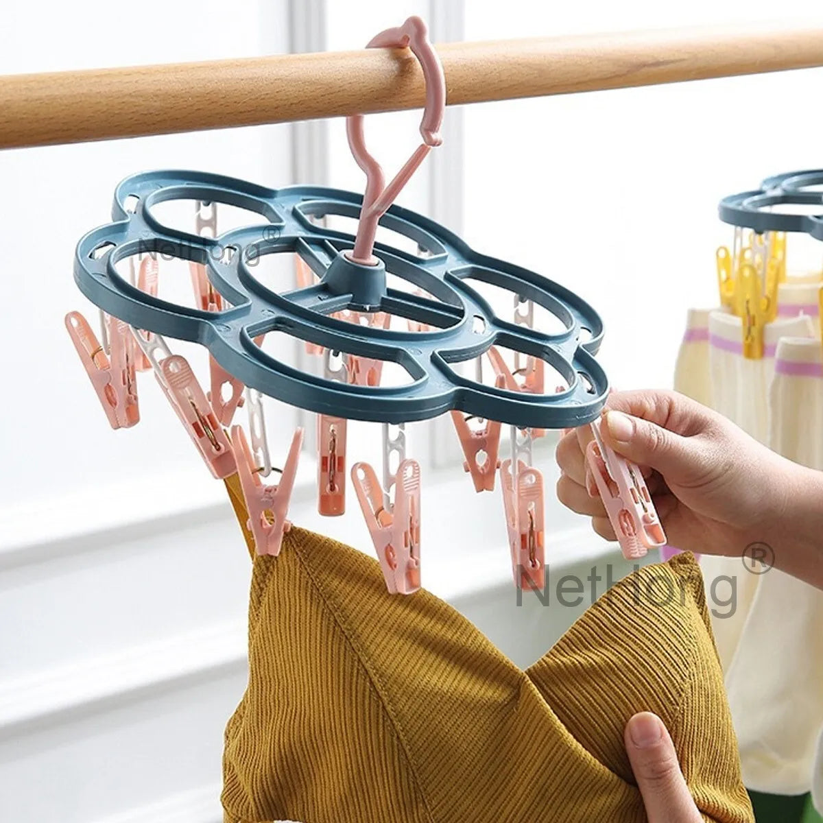 16 Pegs Thickened Laundry Clip Underwear Socks Hanger Airer Cloth Dryer Rack UK