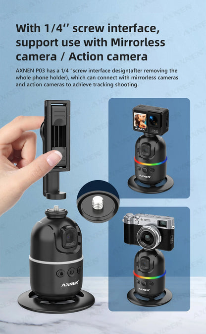 Smart Auto Face Tracking Desktop AI Gimbal for Smartphone & Action Camera 360 Rotation Follow Focus Vlog Kit, Option with Tripod