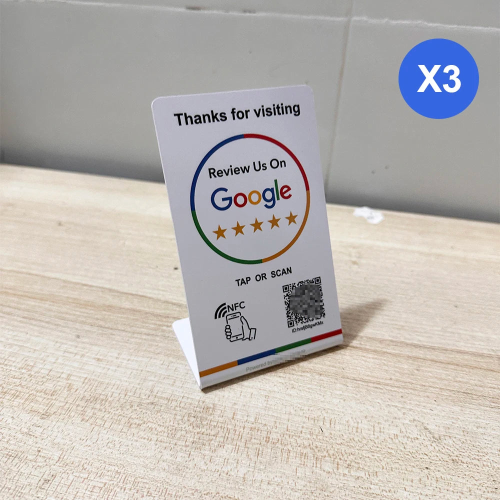 Spanish English QR code NFC Standing Sign Google review NFC215 Review Stand Click URL Unlimited Modification Editing QR Codes
