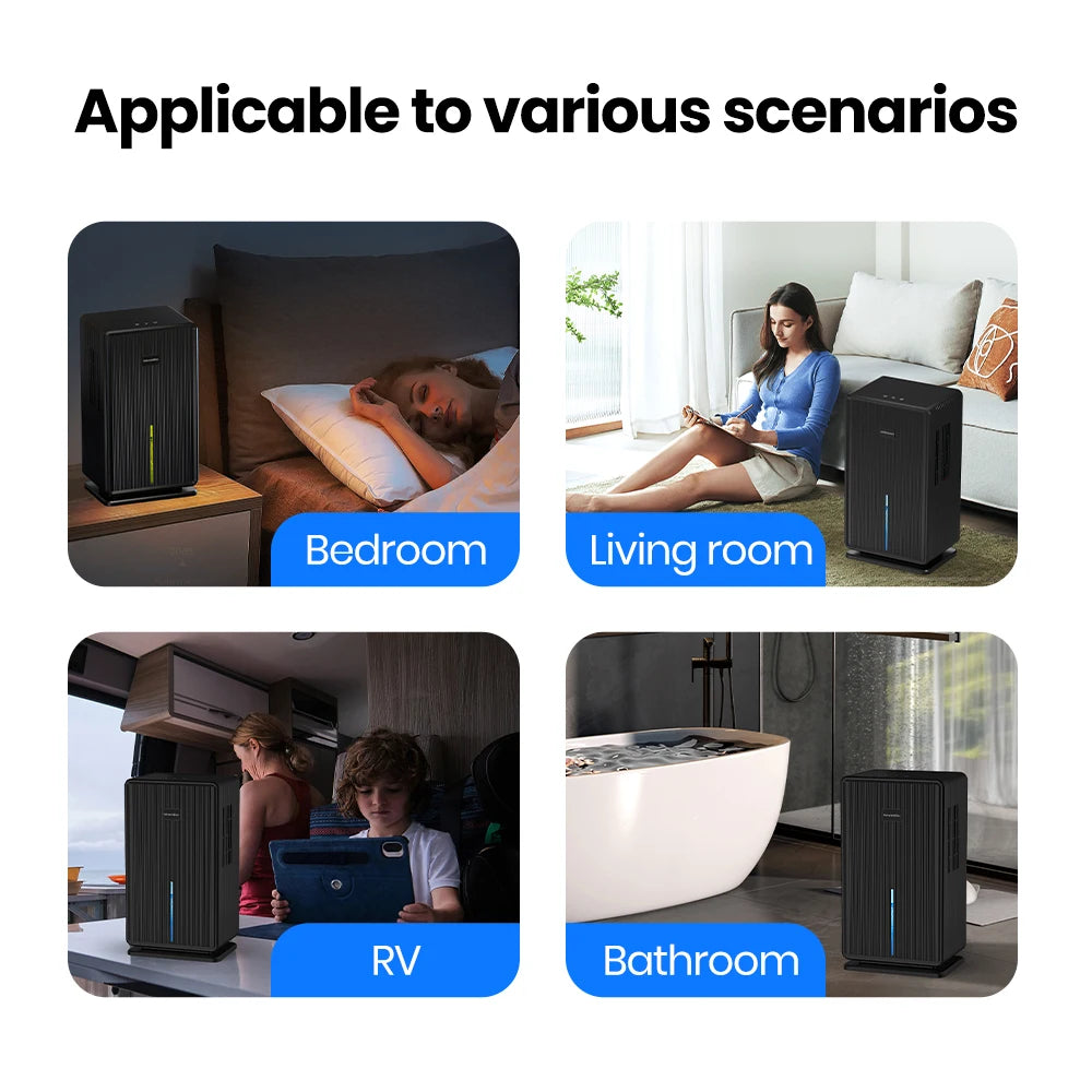 Home Dehumidifier, 750 sq. ft. bathroom dehumidifier, 100 oz dehumidifier, 7 colors night light, auto shut off, sleep mode