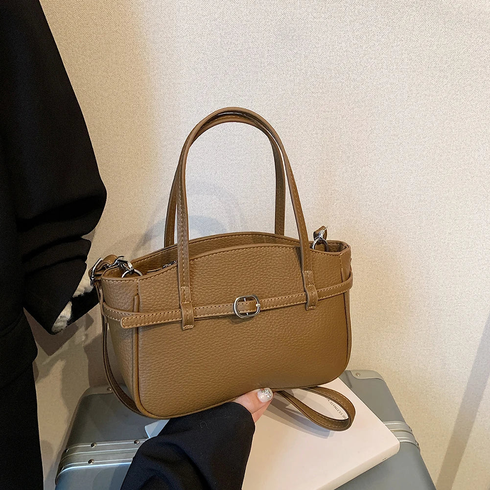 Brand Women's Bag Luxury Designer Handbag PU Buckle Design Top Handle Bag Large Capacity Stylish Satchel Solid Shoulder Bag 2025