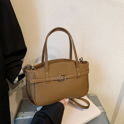 Brand Women's Bag Luxury Designer Handbag PU Buckle Design Top Handle Bag Large Capacity Stylish Satchel Solid Shoulder Bag 2025