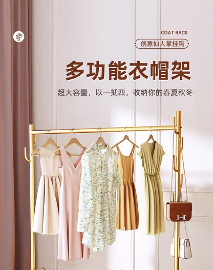 Aesthetic Golden Clothes Rack Metal Balcony Nordic Wheels Clothes Rack Floor Bedroom Burro Ropa Perchero Hallway Furniture