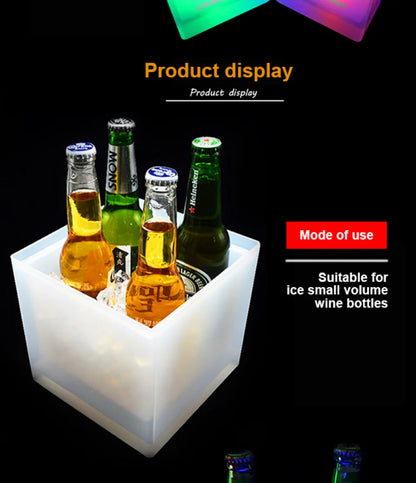 LED Ice Bucket 3.5L Colorful Cooler Bucket Double Layer Square Ice Tray Bar Nightclub Light Up Champagne Whiskey Beer Bucket