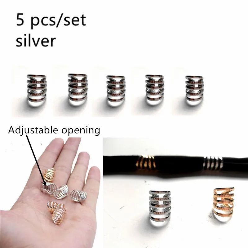 5 Pcs Antique Silver Hair Braid Dread Dreadlock Beads Cuffs Tuber Approx 8mm Inner Hole for Hair Styling Accessories Tool