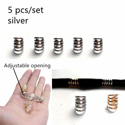 5 Pcs Antique Silver Hair Braid Dread Dreadlock Beads Cuffs Tuber Approx 8mm Inner Hole for Hair Styling Accessories Tool