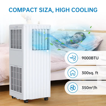 Portable Air Conditioner 9000BTUs 3 In1 Air Conditioner, Dehumidifier 42L/Day, Cooler, Fan with 2 Speeds,Digital Display