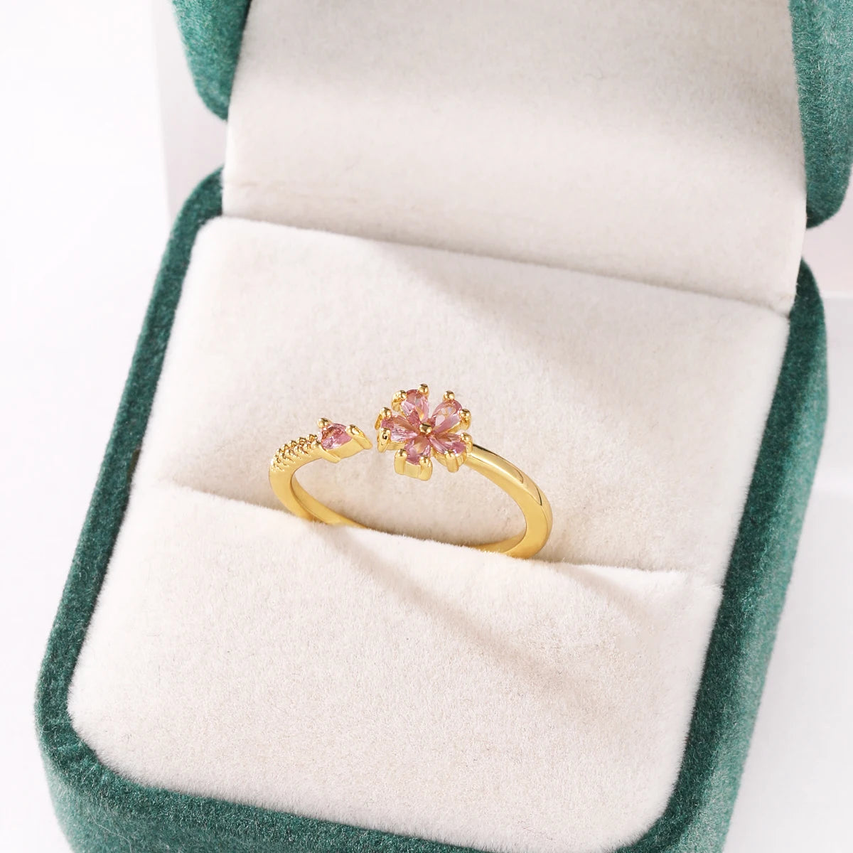 Pink Zircon Bow Heart Rings For Women Gold Plated 18K Plated Adjustable Heart Ring 2026 Trend Wedding Aesthetic Jewelry Gift