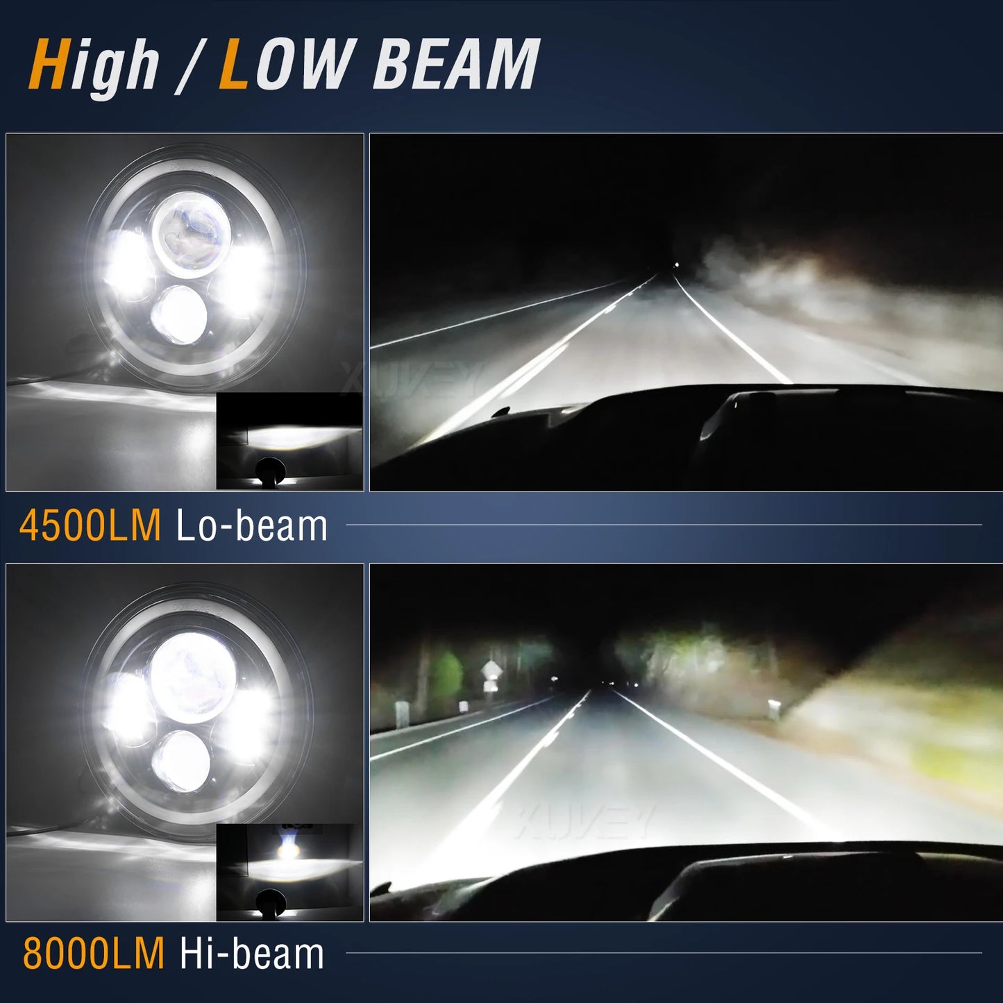 7inch Angel Eyes H4 Led Headlight For Lada Niva 4X4 Uaz Hunter Hummer H1 H2 Wrangler Daytime Running Lights DRL Amber Halo Rings