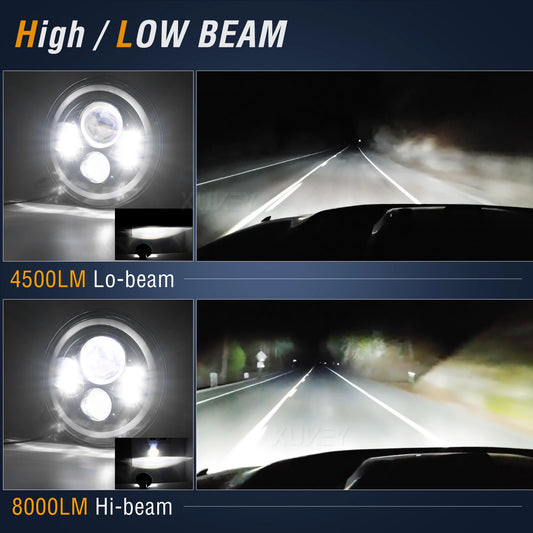 7inch Angel Eyes H4 Led Headlight For Lada Niva 4X4 Uaz Hunter Hummer H1 H2 Wrangler Daytime Running Lights DRL Amber Halo Rings