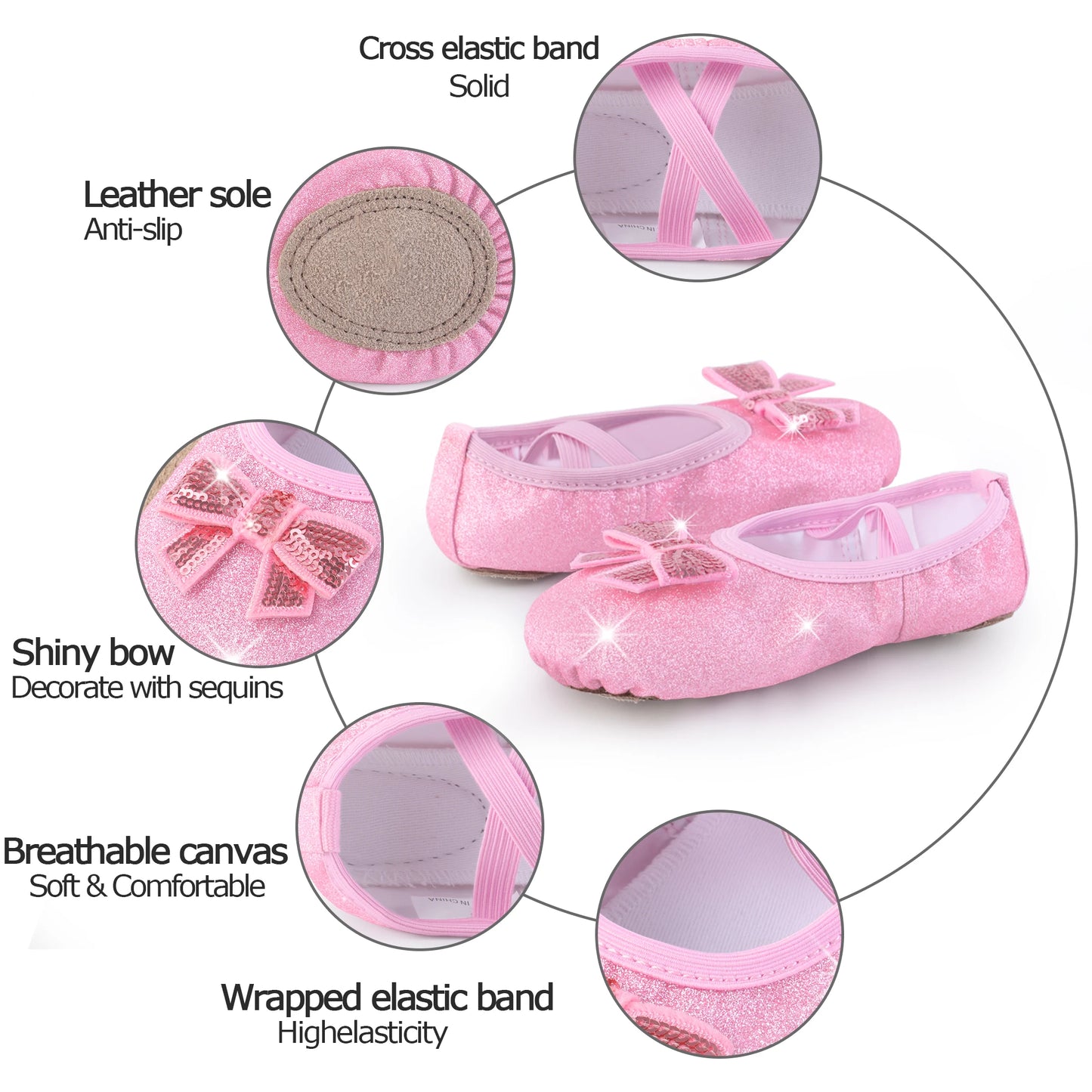 Ballet Shoes Split-Sole Glitter Flats Dance Shoes for Girls Toddler/Kid