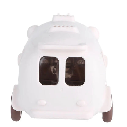 500ML Bus Shape Cartoon Water Cup with Movable Wheels & Strap Plastic Drinking Bottle Leakproof for Home Travel School