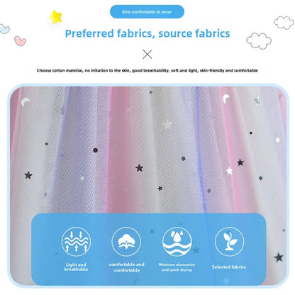 2024 Girls Long Sleeve Unicorn Birthday Dress Casual Children's Wear Rainbow Princess Skirt Sequins Mesh Gown