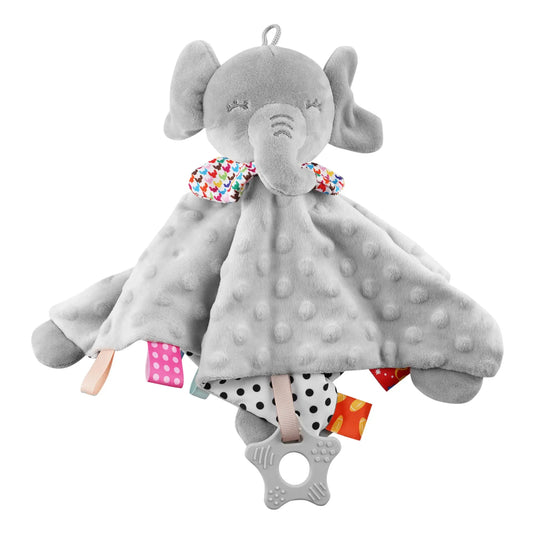 Newborn Baby Security Blanket Elephant with Tags Teether Rattles Mobile Soft Blanket Snuggle Toy Stuffed Animal for Babies Gift