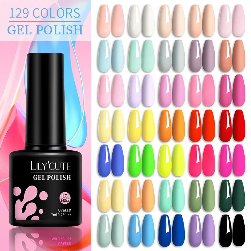 LILYCUTE 6-teiliges Set 7 ml Gel-Nagellack zum Selbermachen, leuchtend pink, semi-permanent, UV-/LED-beständig, Nageldesign-Set
