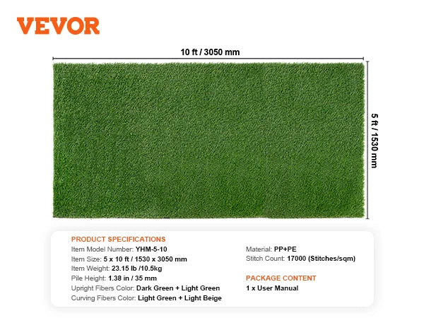 VEVOR Artifical Grass Rug Green Turf 1.38/1.57" Fake Door Mat Outdoor Patio Lawn Decoration Easy to Clean with Drainage Holes