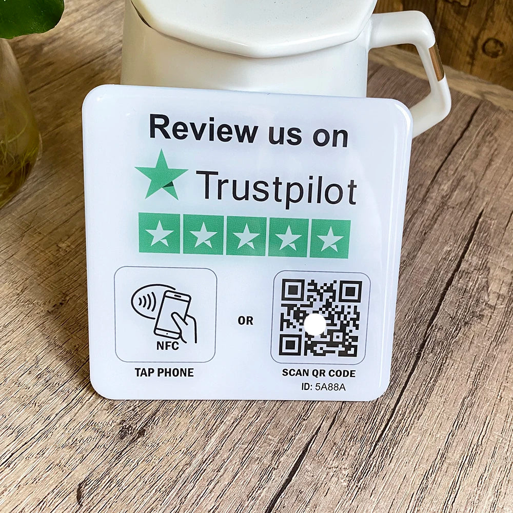 10X10cm QR Code and NFC Tap  Sticky  Instagram Facebook Tripadvisor Trustpilot ReviewGoogle Review Plaque