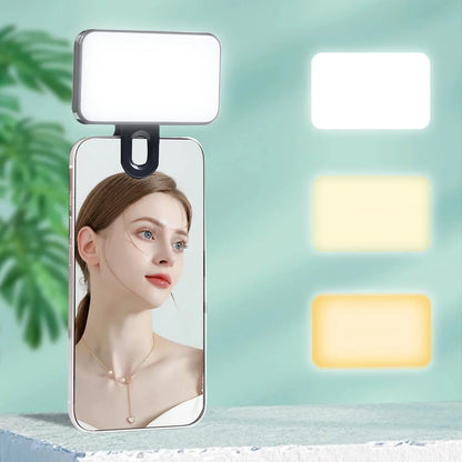 Selfie Fill Light – Mini Clip-on LED, Rechargeable, 3 Color Modes & Adjustable Brightness for Phones & Computers